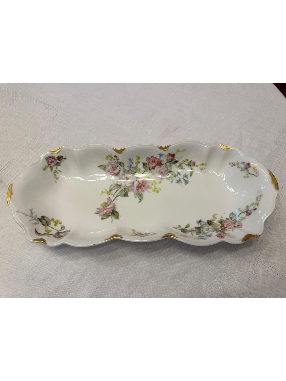 Antique A. Lanternier Limoges France Floral Porcelain Serving Dish Gold Trim